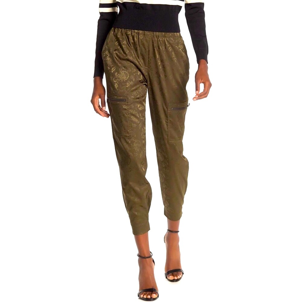 Rachel Roy Jogger Pants Amalia Satin Floral Army Green Plus Size XXL NWT $99.00
